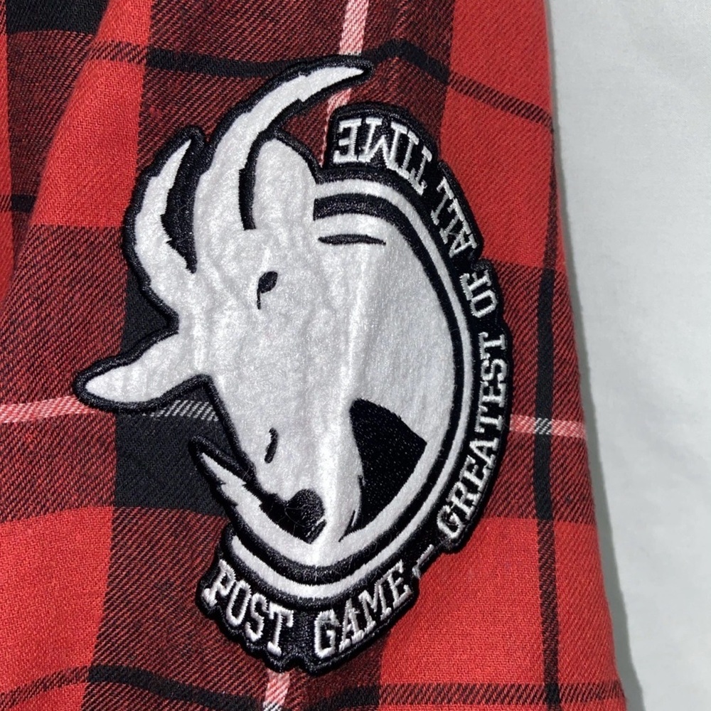 90’s Post Game GOAT button Down Flannel baseball jersey Short Sleeve Shirt XL - Picture 7 of 9